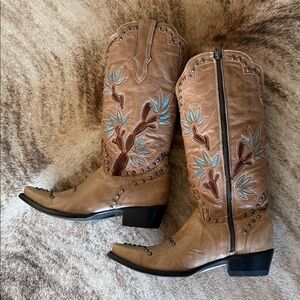 Old Gringo Tan Leather Boots with Cactus Decor and Studded Detailing